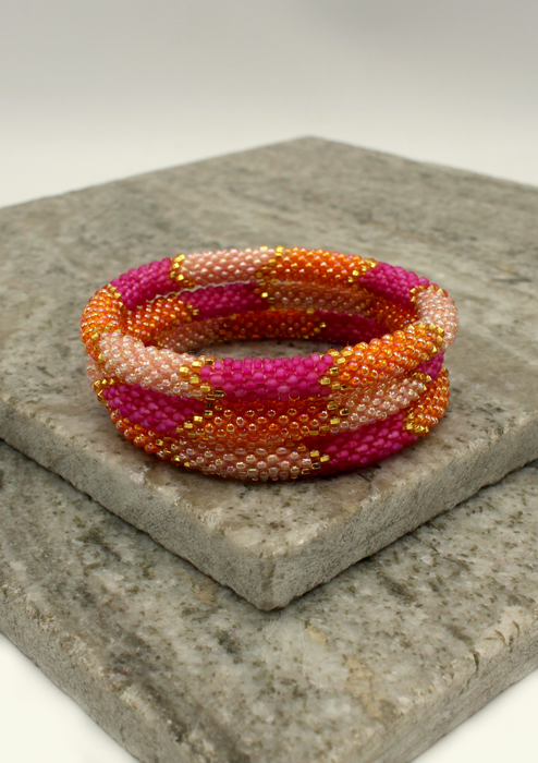 Royal Baby Pink Orange Nepalese Roll on Bracelet