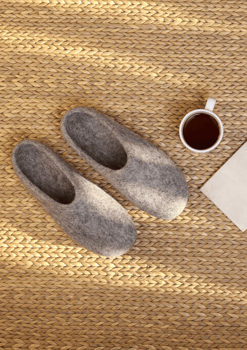 Handmade  Natural Grey Classic Felt Slippers for Mens