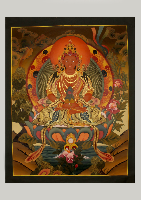 Aparmita Tibetan Thangka Painting Oil Varnished