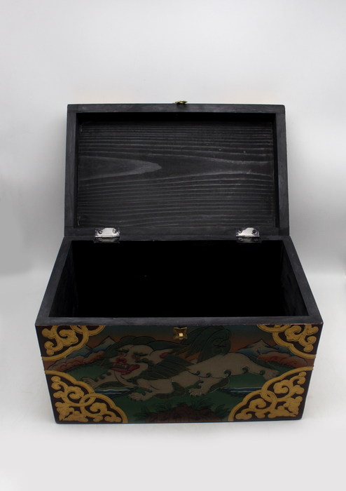 Snow Lion Handpainted Tibetan Wooden Box 14.5"