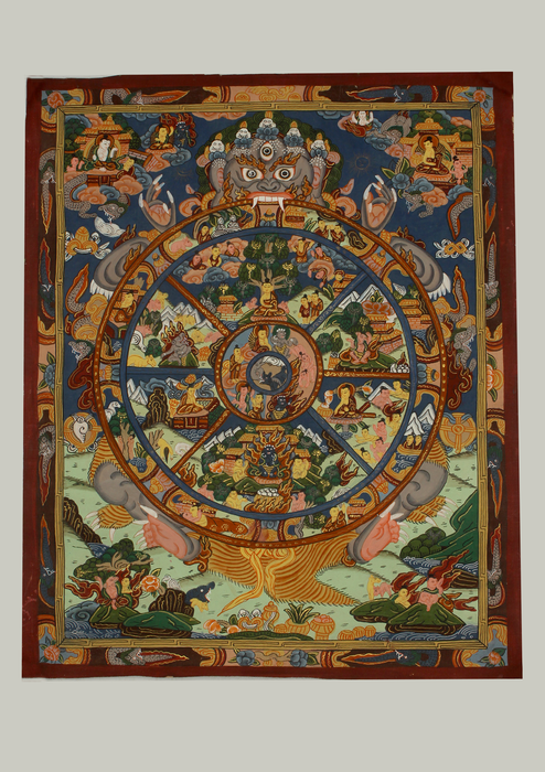 Pale Wheel of Life Tibetan Thangka Painting  Antique Color