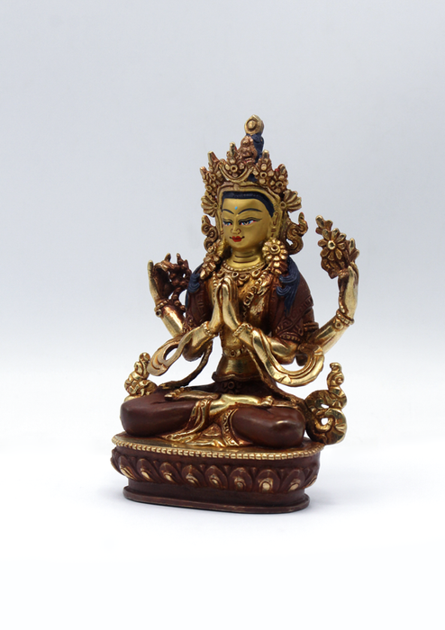 Partly Gold Plated Chenrezig Statue 5.5" H