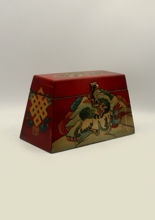 Handpainted Tibetan Snow Lion Jewelry Box with Endless Knot