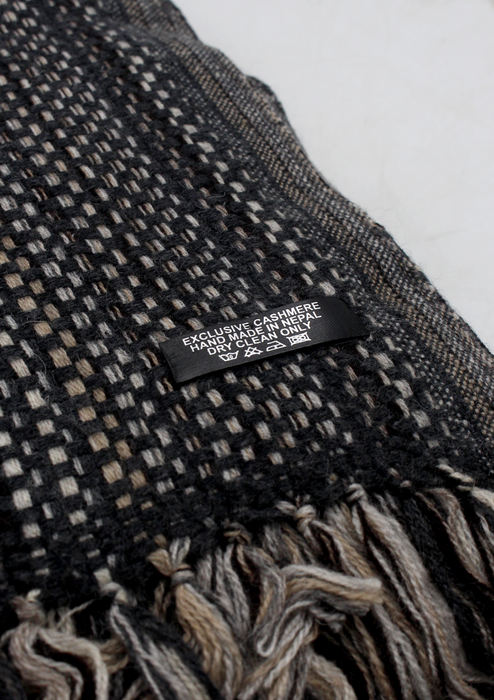 Luxurious Black and Grey Hand Knitted Cashmere Blanket