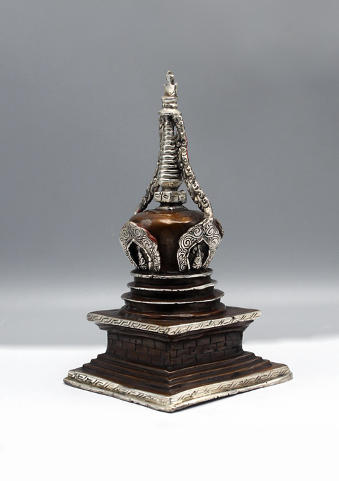 Silver Copper Stupa Chorten 7"H