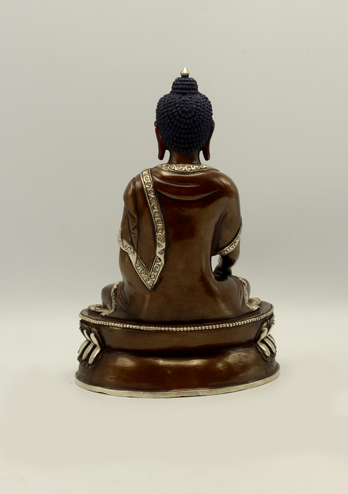 Copper Shakyamuni Buddha Seated on Double Lotus  8"H
