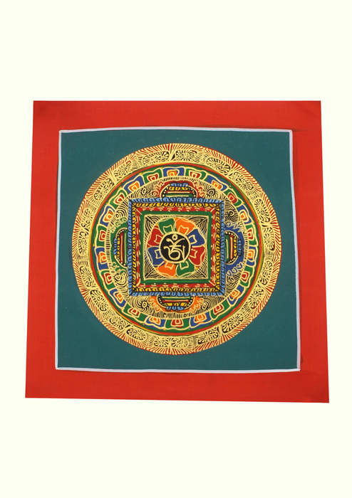 Tibetan Om Mandala Hand Painted  Mini Thangka (B)