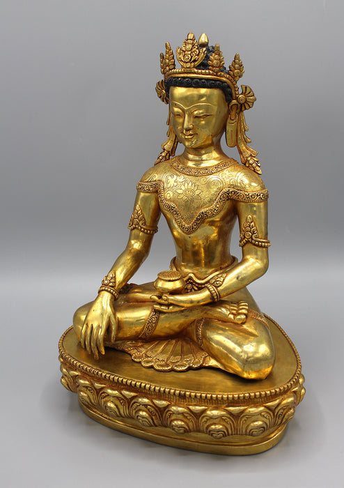 Gold Plated Crowned Shakyamuni Buddha Statue