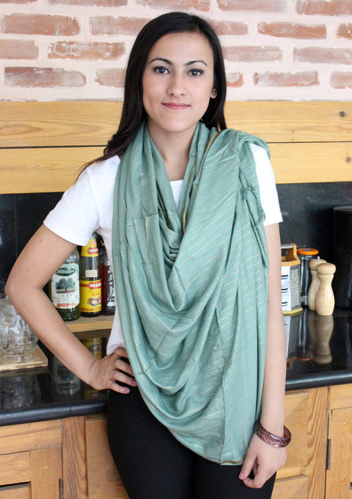 Light Green Cotton Plain Jari Scarf From Nepal - nepacrafts