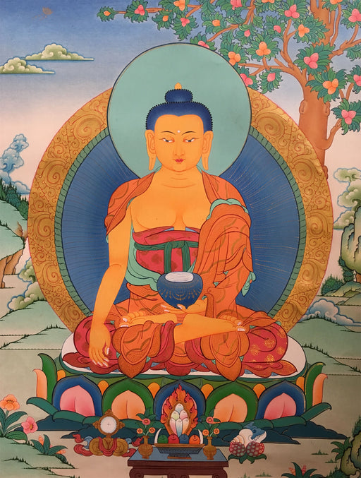 Peaceful thangka of Shakyamuni 66x50cm NTH124 - nepacrafts