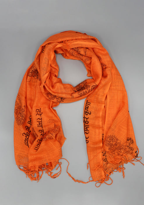 Orange Hare Ram Hare Krishna Hindu Deities Printed Cotton Shawl