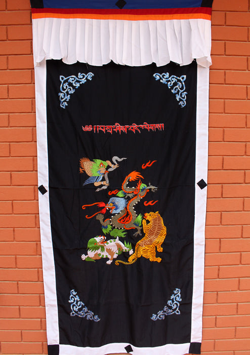 Tibetan Dragon Malakh and Tiger Cotton Curtain