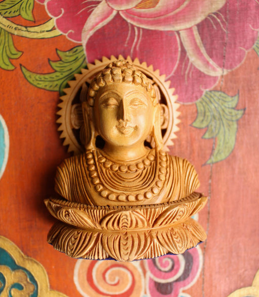 Lord Buddha Wooden Bust - nepacrafts