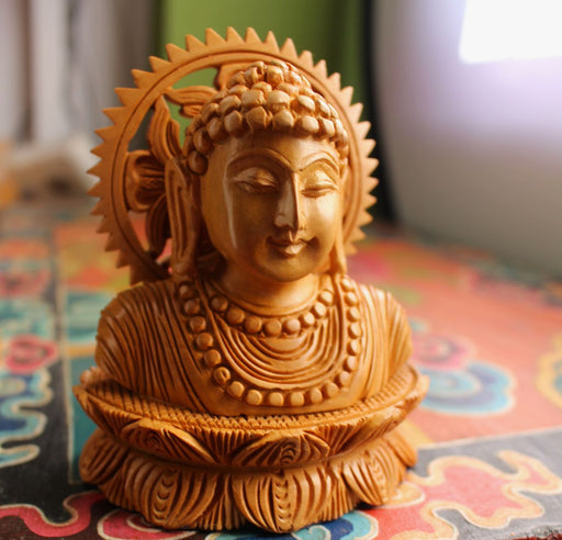 Lord Buddha Wooden Bust - nepacrafts