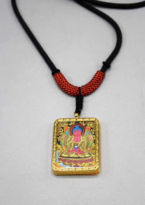 Hand Painted Mini Amitabha Buddha Thangka Amulet Pendant