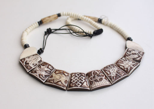 Eight Auspicious Symbol Carved Yak Bone Necklace - nepacrafts