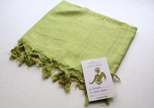 Lemon Green Cotton Jari Scarf - nepacrafts