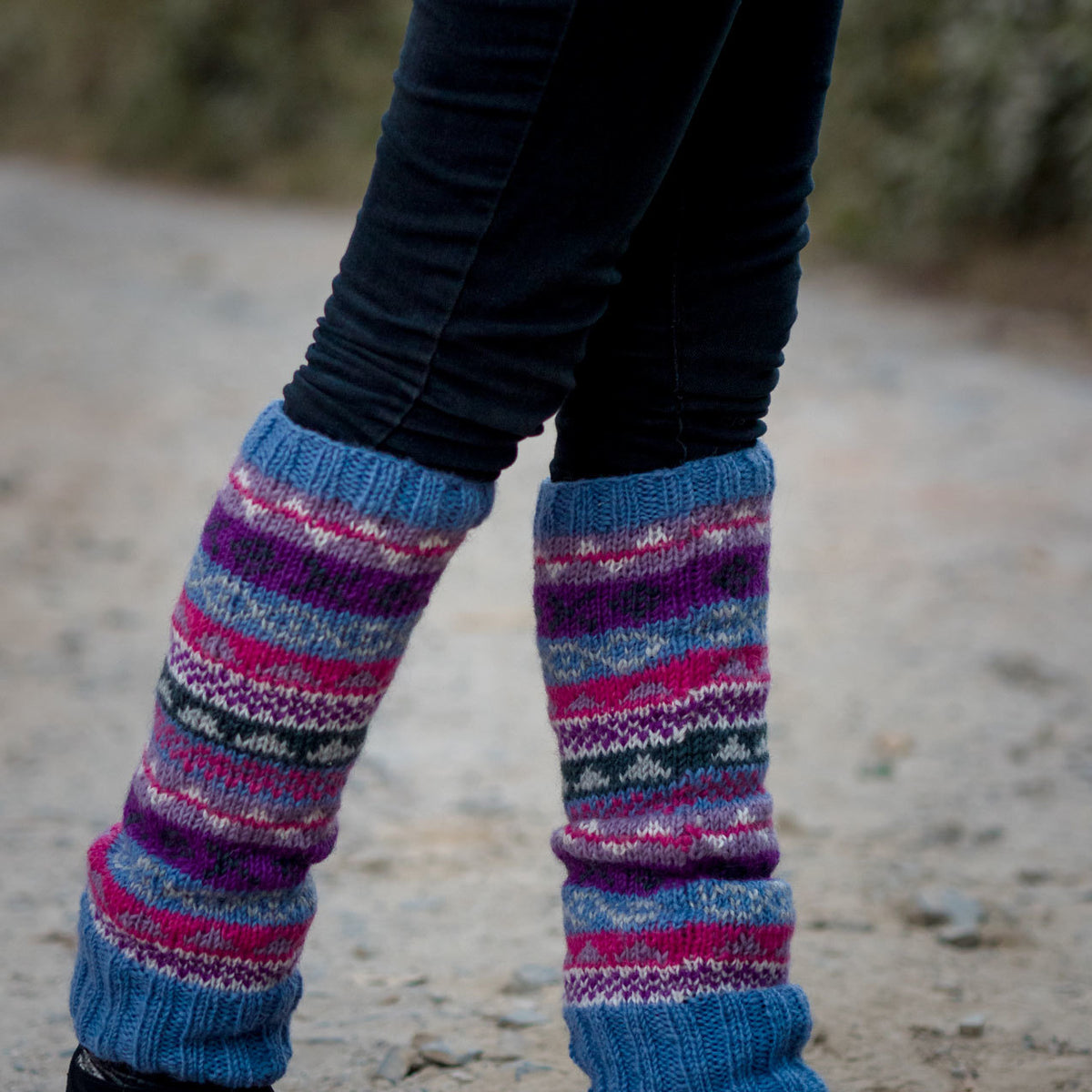 Light Blue Multicolored Pure Woolen Leg warmers — NepaCrafts Product