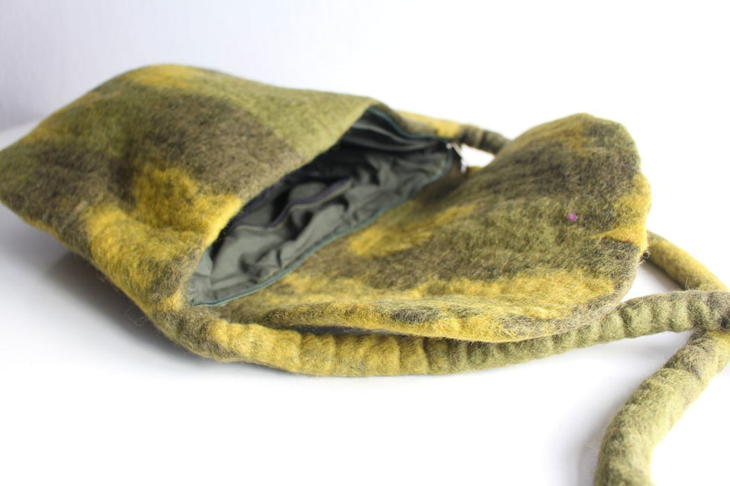 Olive Green Felt Shoulder Bag - nepacrafts