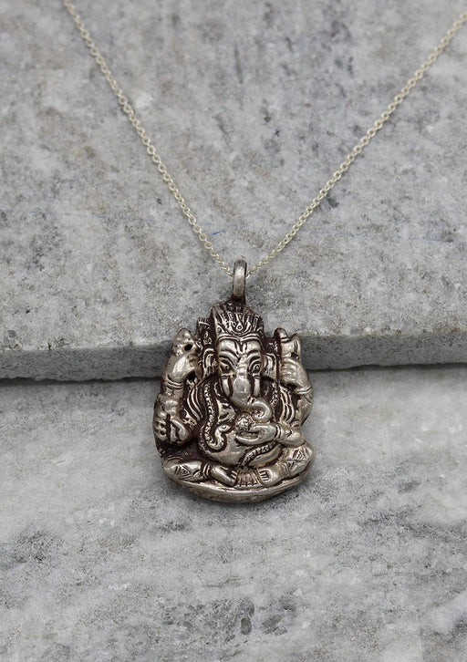 Four Armed Hindu Lord Ganesh Sterling Silver Pendant - nepacrafts