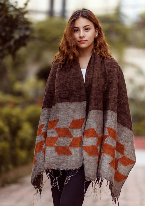 Grey Orange Himalayan 100% Pure Woolen Shawls Nepal — NepaCrafts