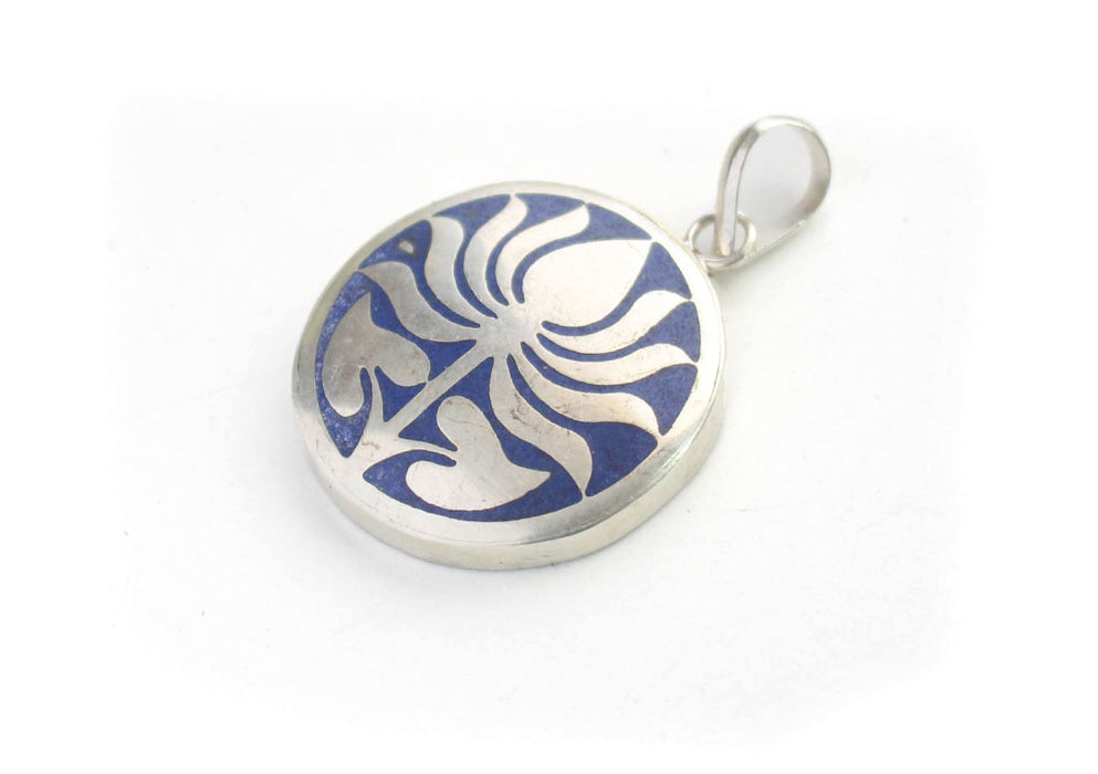 Inlaid Lotus Flower White Metal Pendant - nepacrafts