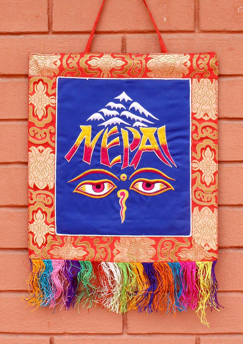 Brocade Buddha Eyes and NEPAL Embroidery Wall Hanging