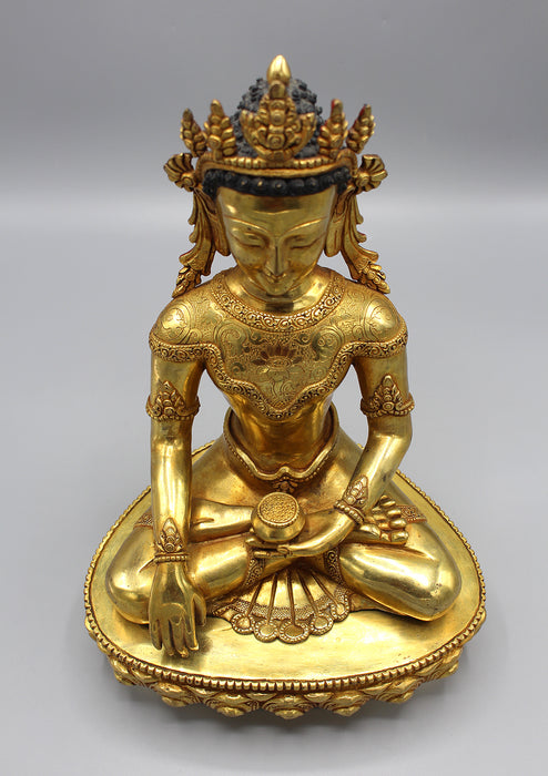 Gold Plated Crowned Shakyamuni Buddha Statue