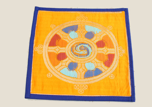 Tibetan Dharmachakra Wheel of Life Brocade Fabric Table Altar Cloth - nepacrafts