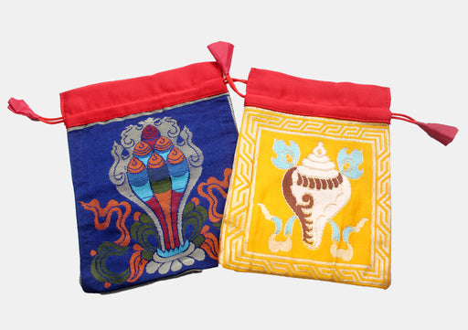 Auspicious Symbol Brocade Drawstring Jewelry Bag - nepacrafts