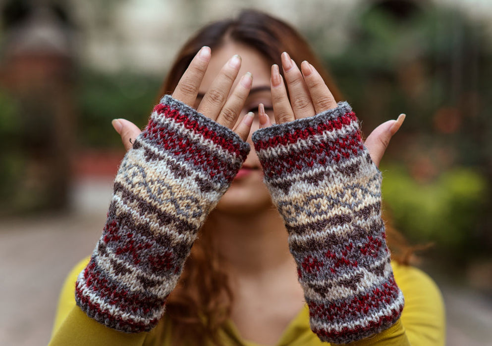 Gray Red Multicolored Woolen Hand Warmers - nepacrafts