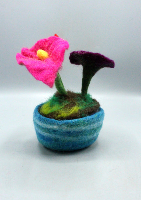 Blue Felt Vase with Three Color Flowers