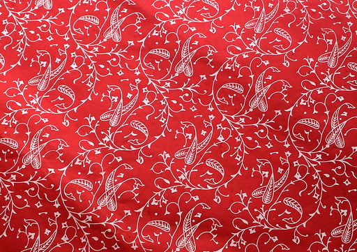 White Flower and Leaf Printed Red Handmade Gift Wrapping Lokta Paper Sheets - nepacrafts