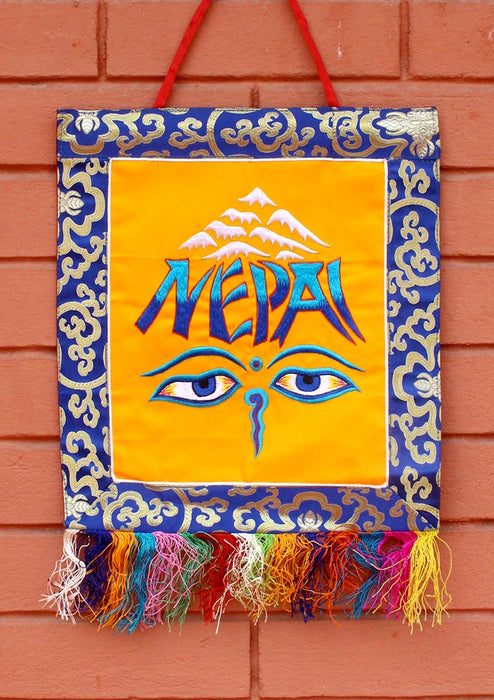 Brocade Buddha Eyes and NEPAL Embroidery Wall Hanging