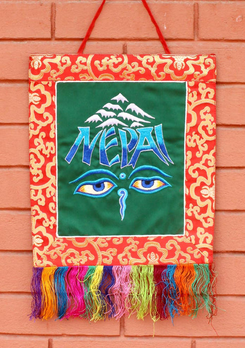 Brocade Buddha Eyes and NEPAL Embroidery Wall Hanging