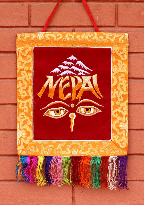 Brocade Buddha Eyes and NEPAL Embroidery Wall Hanging