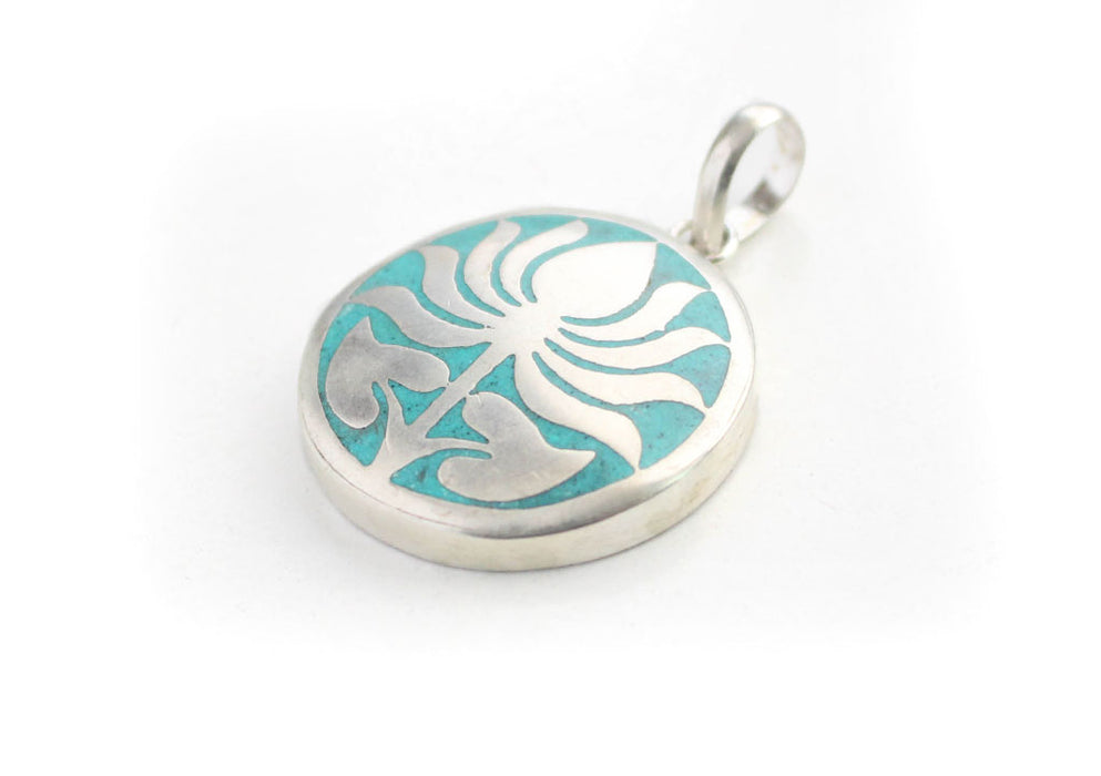 Inlaid Lotus Flower White Metal Pendant - nepacrafts