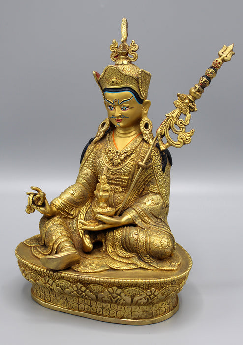 Majestic Guru Padmasambhava Fully Gold Plated Statue - nepacrafts