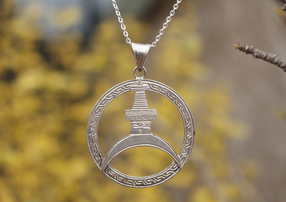 Sterling Silver Handmade Stupa Pendant - nepacrafts