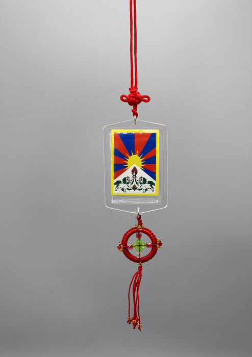 Dalai Lama and Tibet Flag Printed Car Hanging Protection Amulet