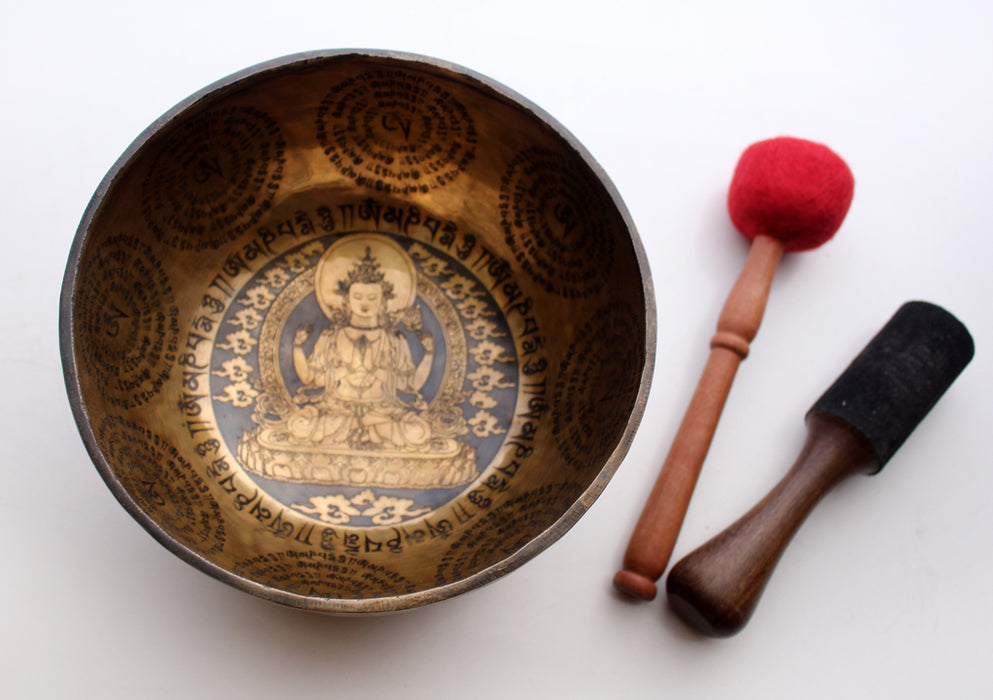 Chenrezig Carved Tibetan Singing Bowl - nepacrafts