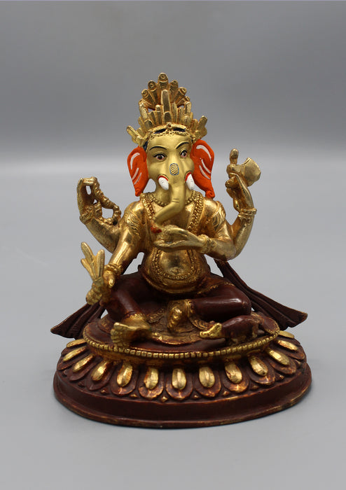 Gold Plated Hindu Lord Ganesha Statue 5" H