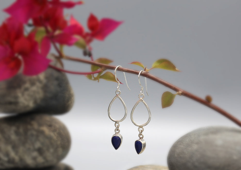 Lapis Sterling Silver Drop Earrings - nepacrafts