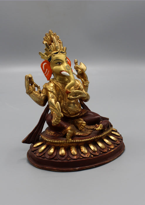 Gold Plated Hindu Lord Ganesha Statue 5" H