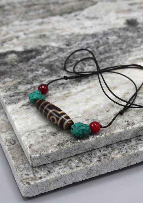 Two Eyed Dzi Beads Pendant - nepacrafts