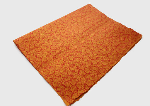 Orange with Red Flower Printed Handmade Gift Wrapping Lokta Paper Sheets - nepacrafts