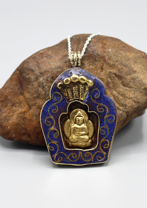 Brass Shakyamuni Buddha Inlaid Pendant