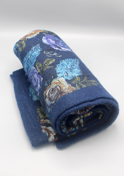 Navy Blue Floral Print Felt Wool Colorful Indoor Mat - nepacrafts