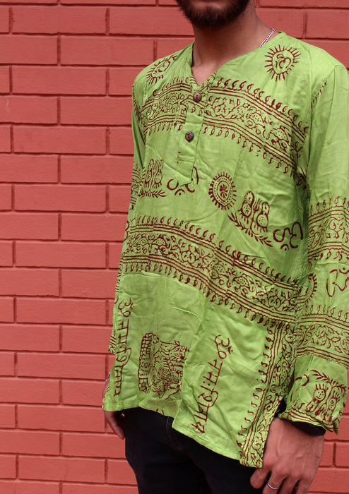 Light Green Cotton Om Prayer Shirt/ Yoga Shirt