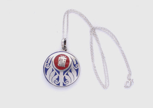 Tibetan Kalachakra Lotus Painted White Metal Pendant - nepacrafts